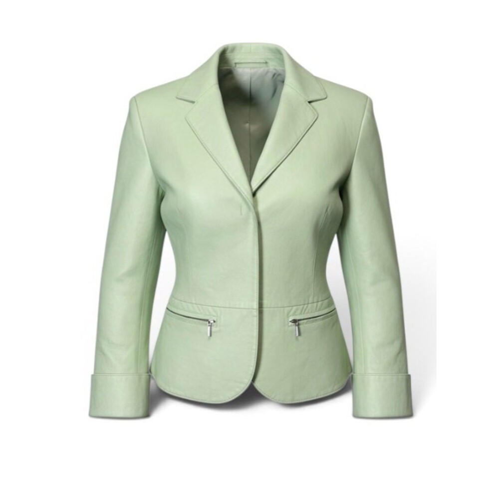 i.e. Woman NWT 100% Leather Lime Green Blazer Jacket Size S